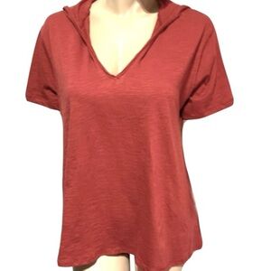 Silence + Noise Short Sleeve V-Neck Hooded Top Nantucket Red Size S NEW Pockets!